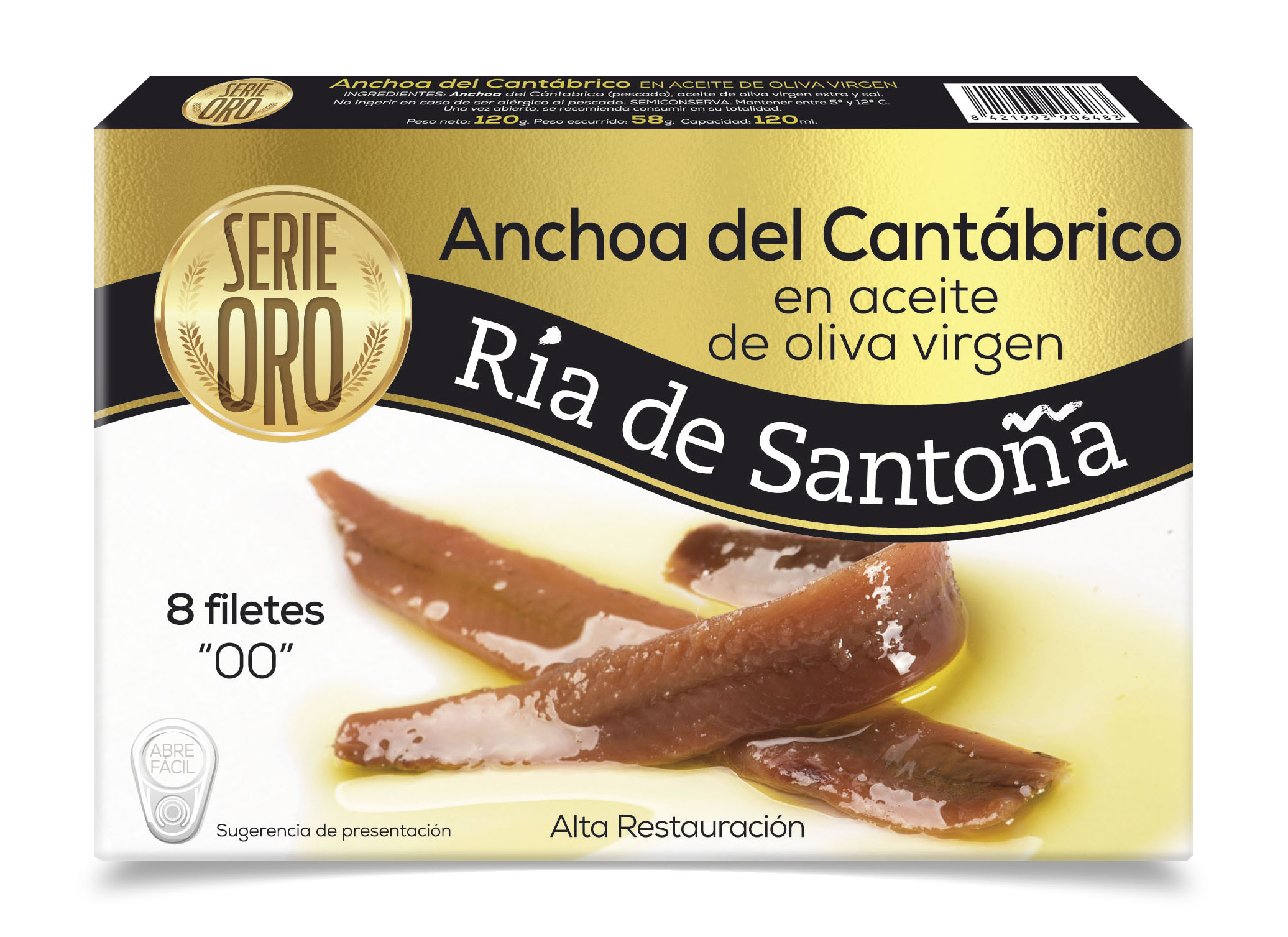 Filetes de Anchoas del Cantábrico en Aceite de Oliva 50 grs. Serie Oro  Conservas Hoya Santoña